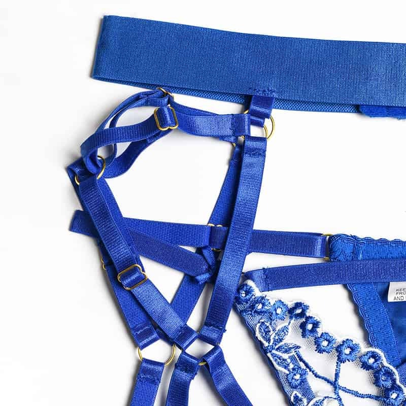 Halter Cutout Satin Panel Garter Belt Set-11