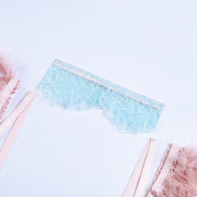 Elegant Sheer Lace Bra Set with Colorful Feather Accents-14