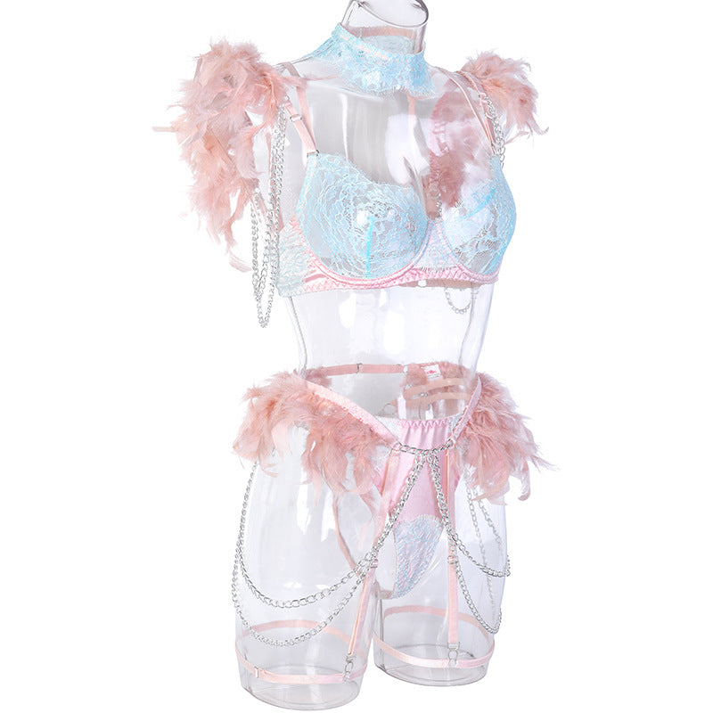 Light Blue Elegant Sheer Lace Bra Set wi