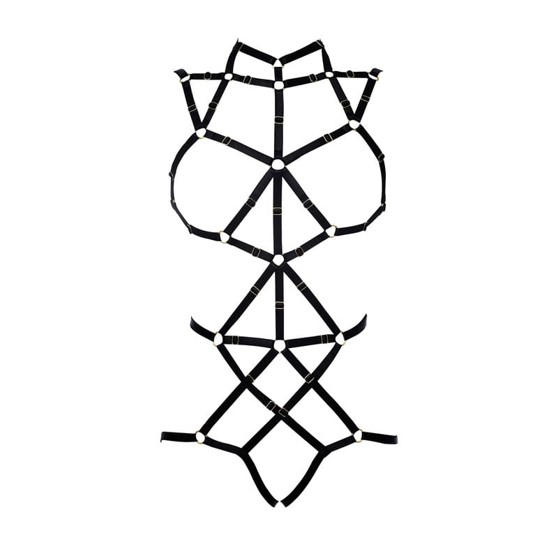 Miss Open Back Bare Breast Women Black Harness Bodysuit