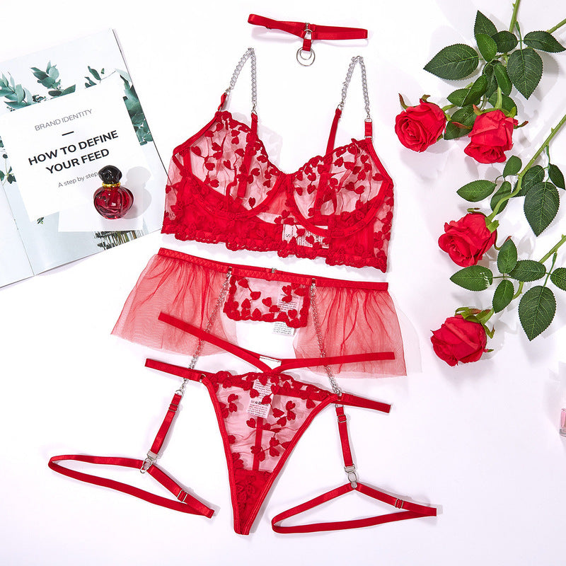 Red Lace Embroidery Sexy Lingerie Set-Panties View